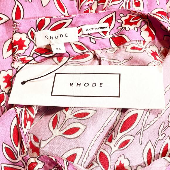 RHODE NWT Caroline Pink Eden Floral Bird Mini Dress Dolman Sleeve XS - Picture 5 of 7